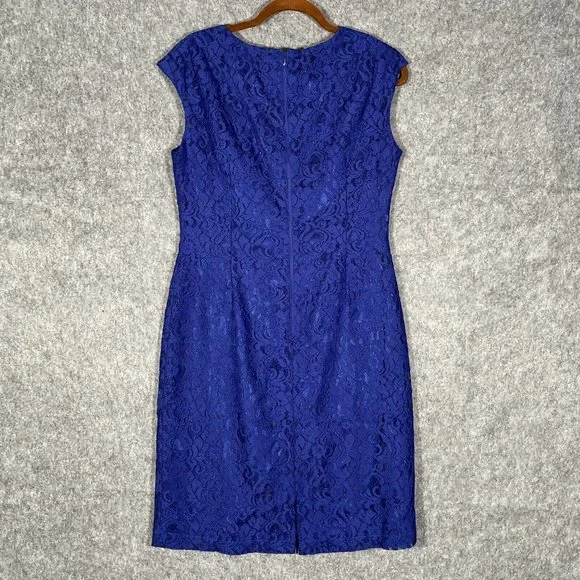 Tahari Womens Blue Square Neck Sheath Dress Size 8 Elegant Stylish - Picture 6 of 12